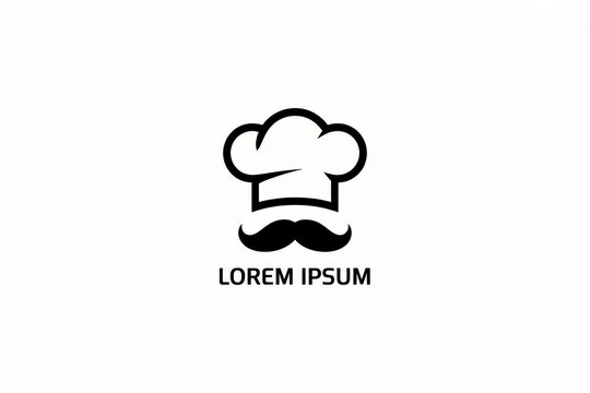 Minimalist chef hat and mustache logo icon isolated on white background