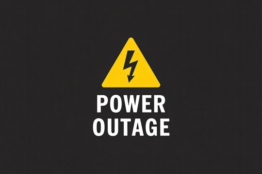 Power outage warning sign on dark gray background