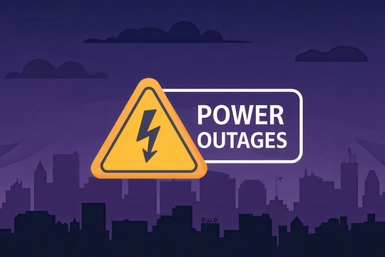 Power outages conceptual icon with city skyline background