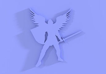 Obraz premium Fantasy man angel warrior with wings. Warlike character. A fantasy character is a knight of light. 3D render