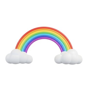 Colorful rainbow arch with fluffy white clouds