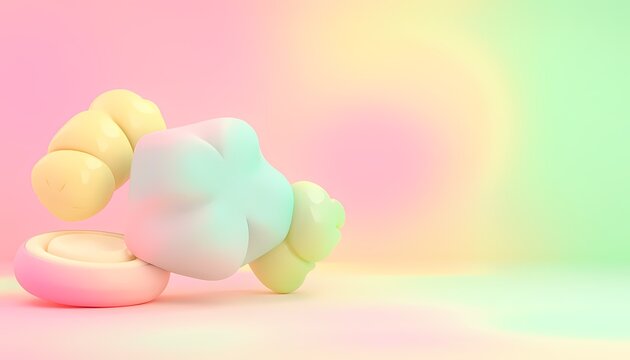 Abstract 3D claymorphism background with soft puffy geometric shapes and pastel gradient colors