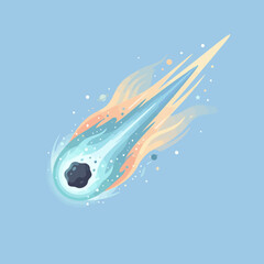 Cartoon illustration of a burning meteor falling through space © Orr