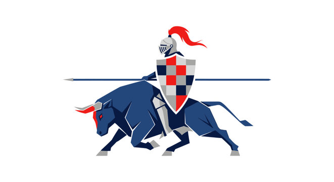 Stylized digital illustration of a medieval knight in armor on horseback with a lance