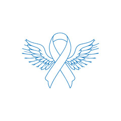 Blue ribbon with wings symbolizing hope and awareness © riya