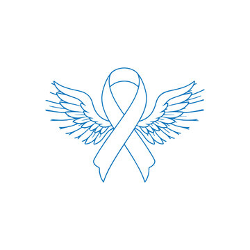 Blue ribbon with wings symbolizing hope and awareness