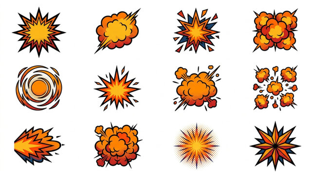 Collection of comic book style explosion effects and bursts.
