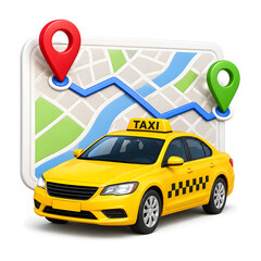 Yellow taxi car with navigation map and route