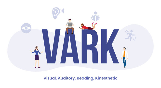 VARK learning style with big word or text and team people with modern flat style