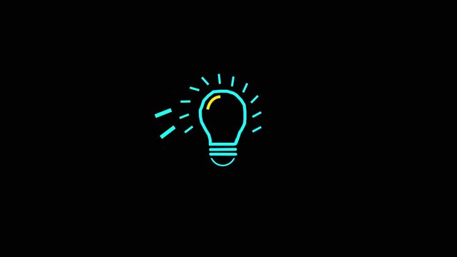 bulb isolated on black background. idea sign symbol icon animation. Light Bulb icon, Innovation and inspiration icon. 4k video,