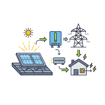A diagram showing the process of generating solar energy for a residential home
