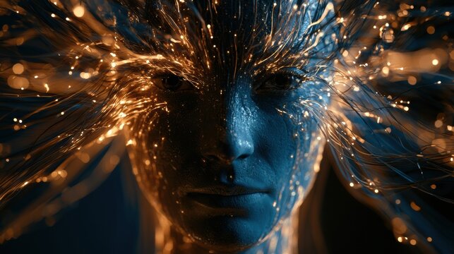 An AI agent handles many customer conversations, displaying a bright form with warm and cool colors against a dark background.
