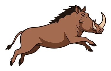 Fototapeta premium Warthog jumping dynamic side view vector clipart. Generative AI