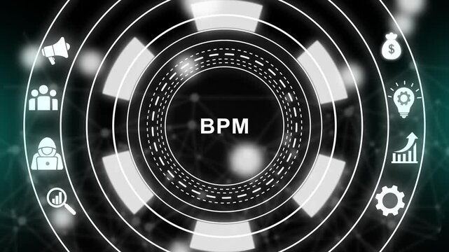 Business process management bpm concept with digital hud interface and corporate for enterprise workflow optimization and data analysis strategy