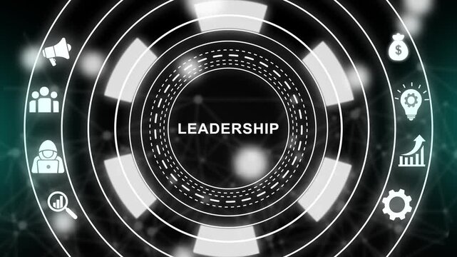 Digital leadership concept with animated business and network connectivity hud interface for corporate strategy and management presentations