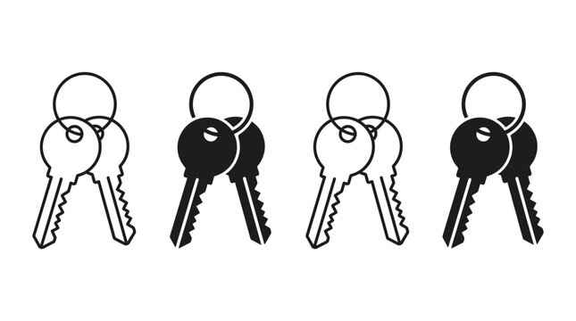 Door key line and silhouette layout set representing property real estate safety