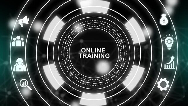 Online training digital interface with business and network connectivity for e-learning, development, and corporate education concepts