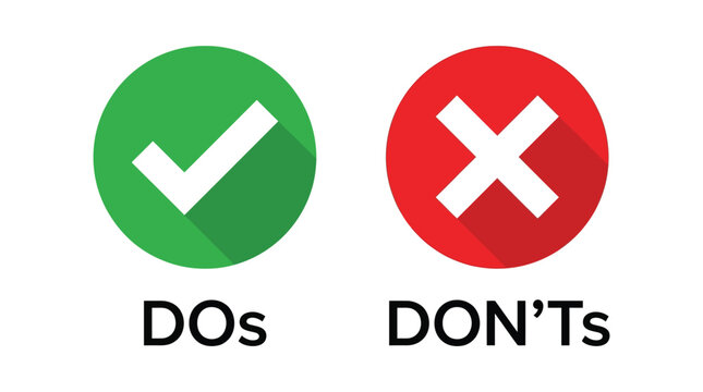 Dos and donts rule checkmark and cross button icon pack for guideline evaluation