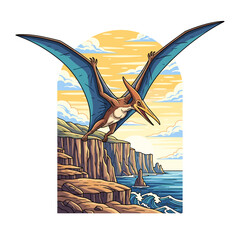 Majestic Pteranodon Flying Above Coastal Cliffs Vector Art © bima