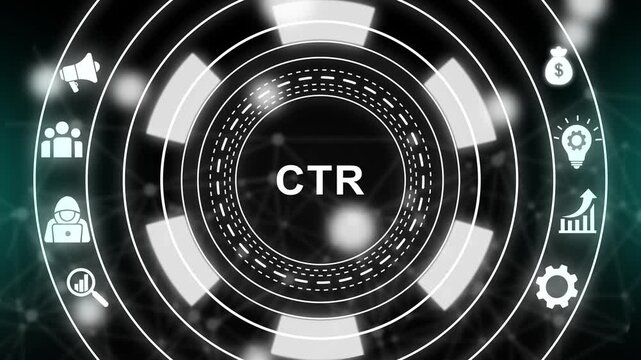 Digital marketing ctr concept with animated hud interface and business for online advertising strategy and analytics performance analysis