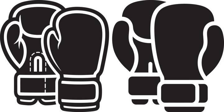 Boxing gloves silhouette black vector icons on white background with silhouette equipment training fighting kickboxing protection