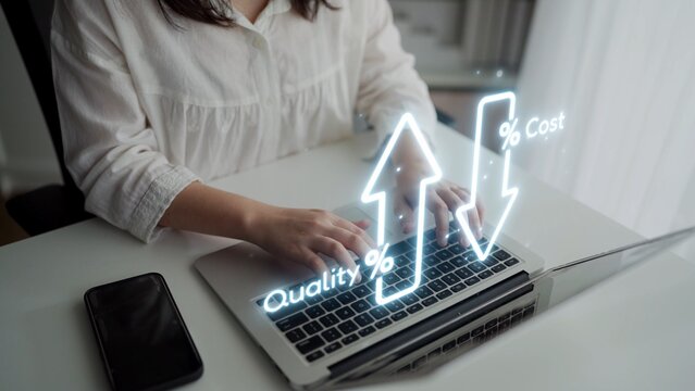 Business concept showing cost reduction and quality increase using Lean, Six Sigma, and Total Quality Management (TQM) to enhance efficiency, value, and customer satisfaction. Muxer