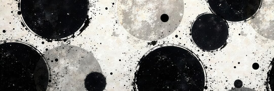 Abstract grunge black and white paint circles seamless vector pattern , texture, vector