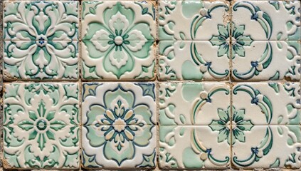 Fototapeta premium Intricate floral ceramic tile pattern with blue and white Islamic art motifs for Eid al-Adha celebration