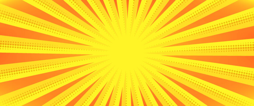 Dynamic anime explosion background with radial comic speed lines and halftone dots - bright burst effect radiating from center for manga panels, action scenes, superhero graphics or retro pop art.