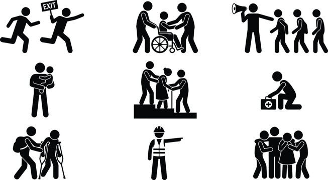 People icons showing emergency and assistance actions
