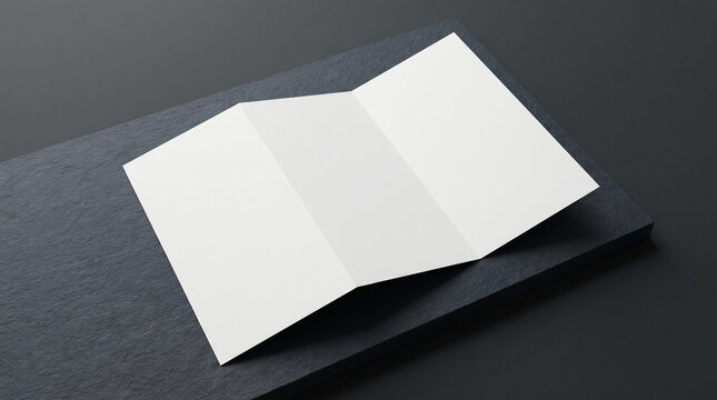 Brochure Mockup Blank Tri Fold for Brand Design on Dark Studio Surface
