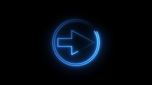 Neon arrow business icon animation. Upward business arrow concept. Animation of representing down trend motion on black background.
