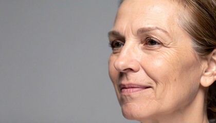 Fototapeta premium Close-Up Portrait of Mature Woman with Smile Lines and Gray Hair