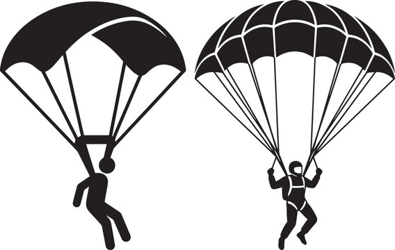 Extreme skydiving paraglider silhouettes action vector graphics with skydiving paragliding silhouette parachute background