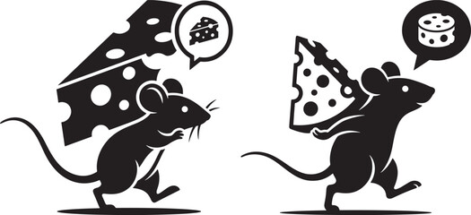 Obraz premium Mouse eating cheese silhouette icon set with silhouette background illustration wildlife isolated creature character infographic