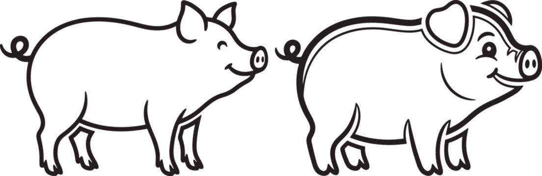 Pair of cute farm pigs black silhouette vector illustration with silhouette livestock background illustration isolated farmyard