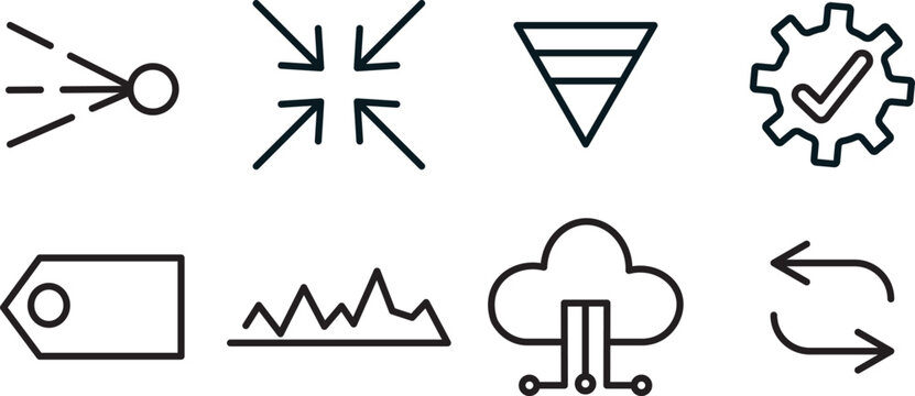 High-quality interoperability workflow line icon set. Vector pictograms of system data, business integration, process management, and connectivity elements