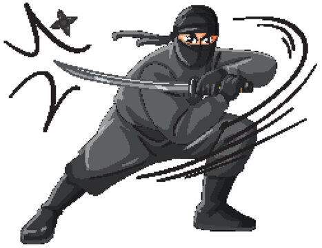 Action Ninja Warrior Holding Katana Sword in Dynamic Combat Pose