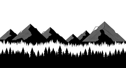 Minimalist Black and White Mountain Forest Silhouette Graphic © kiki__