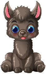 Fototapeta premium Cute Cartoon Baby Alpaca Sitting on White Background