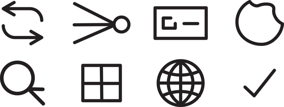 Isolated collection of interoperability workflow line icon set. Vector pictograms of system data, business integration, process management, and connectivity elements, thin linear illustration