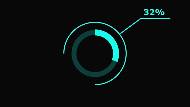 Animated Teal Progress Circle with 75 Percent Completion Rate on Black Background for Infographics and Data Visualization.