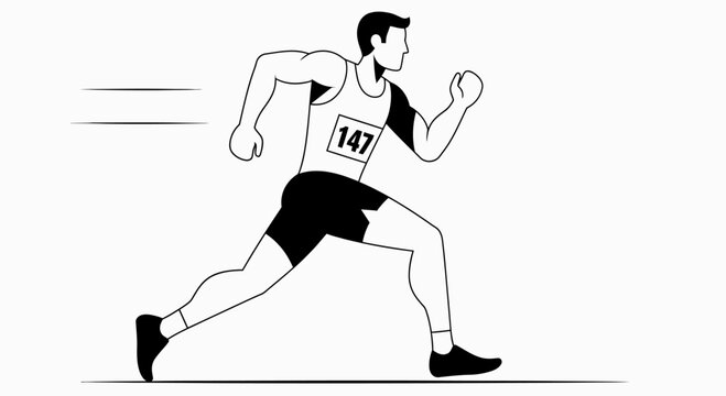 Black and White Illustration of a Male Runner with Race Number 147