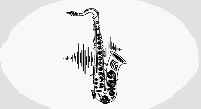 Abstract Saxophone Silhouette with Sound Wave Frequency Illustration