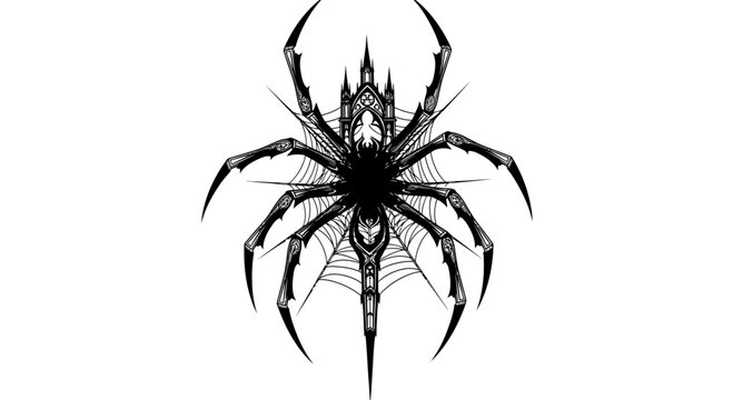Gothic Spider Illustration with Integrated Dark Castle Architecture