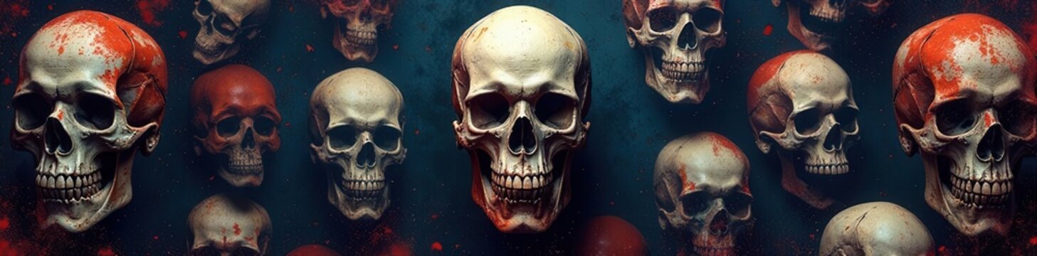 Grungy skull pattern, distressed texture, dark tones,  dark,  illustration,  backdrop