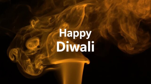 Happy diwali greeting with orange smoke swirling on a black background for festivals