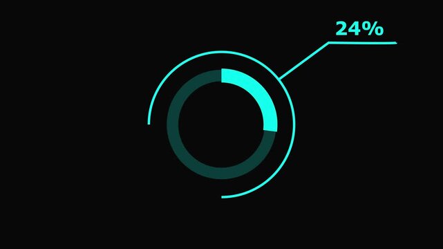 Animated Teal Progress Circle Chart with 55 Percent Completion on Black Background for Data Visualization and Infographic Projects.