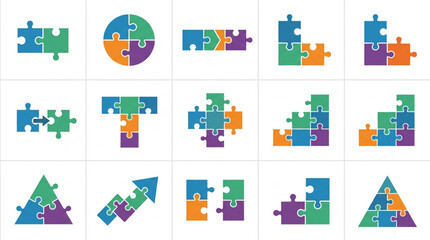 Naklejka premium Colorful Puzzle Piece Icons and Shapes
