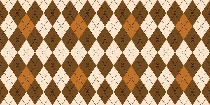 Classic seamless argyle pattern in brown, beige, and copper tones. Elegant geometric wallpaper design for fashion and textile backgrounds.